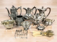 A group of EPNS tea wares, cutlery, toast rack, etc.