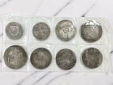 Eight re-strike coins including a James I crown, a James VI Scottish Thistle Merk 1602,
