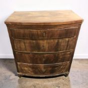 A 19th century continental walnut bow front four drawer chest, 73 cm x 47 cm x 84 cm.