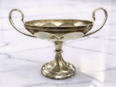 A George V silver twin-handled pedestal bonbon dish, Mappin & Webb, Birmingham 1911, width 24cm.