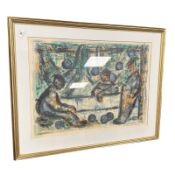 Anker Landberg : Fisherman by nets, limited edition colour print, numbered 62 / 290,