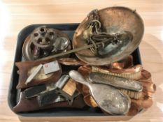 A group of metal wares, lighters, Swiss army type knife, photo frames, etc.