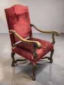 A continental carved beech open armchair, width 70 cm.