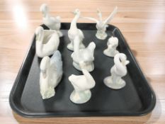 Nine various figures of swans including Lladro, Nao, etc.