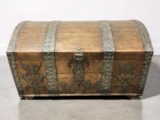 A 19th century oak and metal bound dome top blanket chest, length 100 cm.