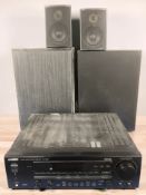 A Kenwood audio video stereo receiver KR-V7050, and four various Jamo speakers.