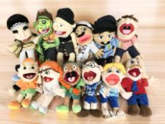 A group of hand puppets.