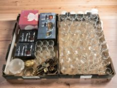 A collection of continental drinking glasses, crucifix, rosary beads,