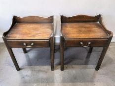A pair of George III style mahogany single drawer bedside stands, width 48 cm.