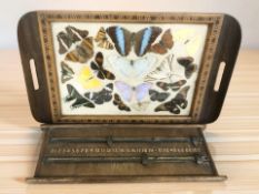 A butterfly serving tray, width 47 cm, together with a snooker scoreboard.