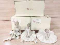 Three Nao figures of seated ballerinas : No. 1456, 1283 and 1150, with boxes.