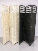 Two contemporary folding wicker screens.