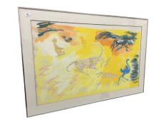 Danish School : Animals running in a landscape, watercolour, 98 cm x 58 cm.