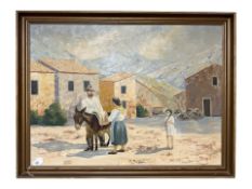 Thornoe : Figures with a donkey, oil on canvas, 80 cm x 59 cm.