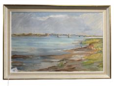 O Koser : River estuary at low tide, oil on canvas, 64 cm x 41 cm.