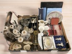 A collection of EPNS wares including a four piece tea service, serving tray, candelabrum,