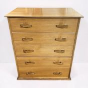 A 20th century Alfred Cox teak five drawer chest, 82 cm x 49 cm x 97 cm.