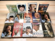 A collection of sporting autobiographies including Ian Botham, Stuart Broad, Freddie Flintoff, etc,