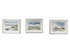 Three Danish colour prints depicting coastal views, each 28 cm x 20 cm.