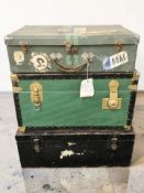 Three early 20th century trunks, largest 74 cm wide.