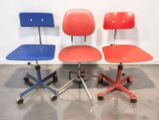 Three various 20th century metal framed typist's chairs.