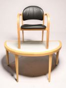 A Scandinavian beech demilune table, width 140 cm,