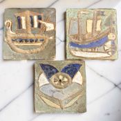 Three French Vallauris 'Les Argonautes' glazed ceramic tiles,