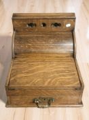 An Edwardian oak tambour front correspondence box, width 35 cm.