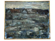 Danish School : Buildings in a landscape, impasto oil on canvas, 55 cm x 46 cm.