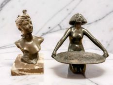 A bronze bust of a lady after Garnier, on marble plinth, height 16cm,