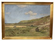 Albert Kongstan : Cow on a hill by a coast, oil on canvas, 99 cm x 70 cm.