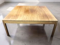 A large Scandinavian rectangular satinwood coffee table, 128 cm x 128 cm x 51 cm H.