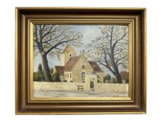 Danish School : Study of a church, oil on board, 33 cm x 25 cm.