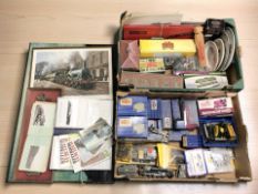 Hornby Dublo and other brand model railway building accessories, die cast locomotives, buildings,