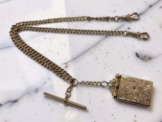 A 9ct gold Albert chain with T-bar and locket CONDITION REPORT: 14.