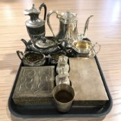 A group of EPNS tea wares, cigarette box,