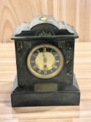 A Victorian black slate and marble mantel clock with presentation inscription dated 1892,