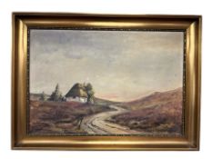 Danish School : Thatched cottage on a moor, oil on canvas, 61 cm x 41 cm.