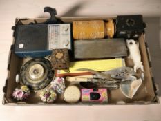 Miscellaneous items including a slide rule, EPNS cigarette box, barometer, Dansette radio,