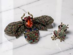A multi synthetic gem set frog and insect brooch.