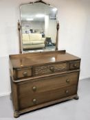 A mid-20th century oak mirror back dressing chest, 105 cm x 49 cm x 155 cm.