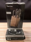 A Robert Welch Signature prism oak seven piece knife block set in box,