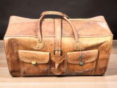 A large stitched tan leather valise / hold-all, length 61 cm.