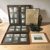 A group of pictures and prints, lawn bowls, a leather bound Holy Bible.