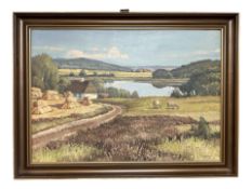 Danish School : Sheep by a thatched cottage, oil on canvas, 66 cm x 46 cm.