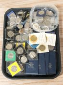 A collection of crowns, Britain's First Decimal Coin sets, etc.
