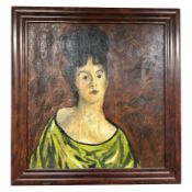 Antoni Sulek (1951-1988) Portrait of a lady wearing a green dress, oil on board, 59 cm x 63 cm,
