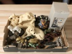 A group of Chinese resin ornaments, further figures of dogs, etc.