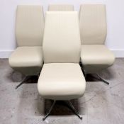 Four contemporary stitched vinyl high backed dining chairs on chrome supports