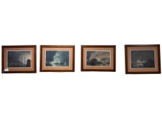 Four continental colour prints depicting dockyard scenes, each approximately 29 cm x 20 cm.